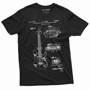 Vintage Guitar Blueprint T-Shirt | Electric Guitar Patent Diagram Tee | Musician